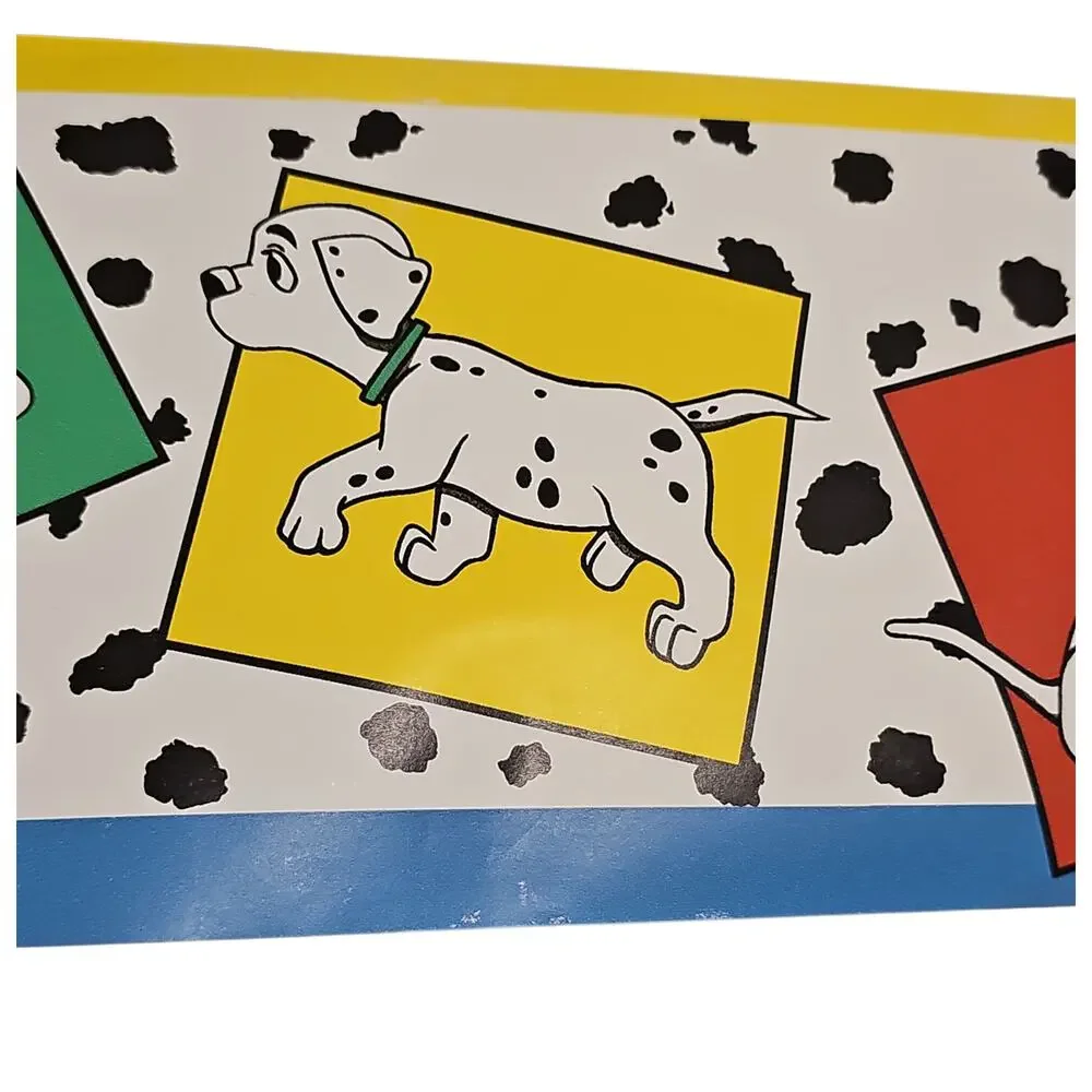 Vintage Disney 101 Dalmatians Border Wallpaper 90s Yellow Blue Red